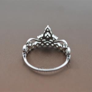 Rhodium Plated Lovely Crown Shape Ring With Round..