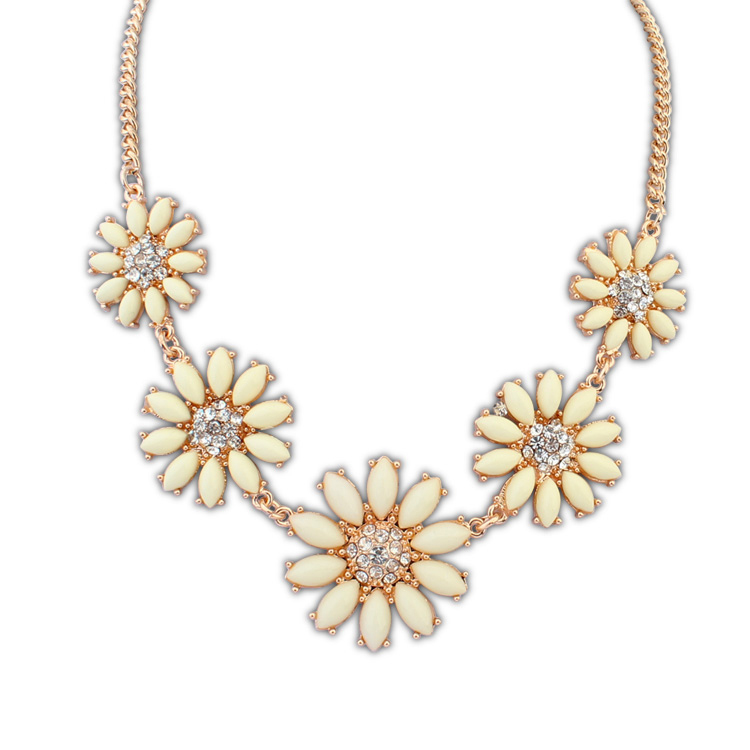 Women's Rhinestone Floral Chain Short Statement Necklace