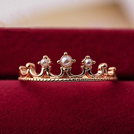 Rhodium Plated Pearl Setting Mini Crown Ring 061787j